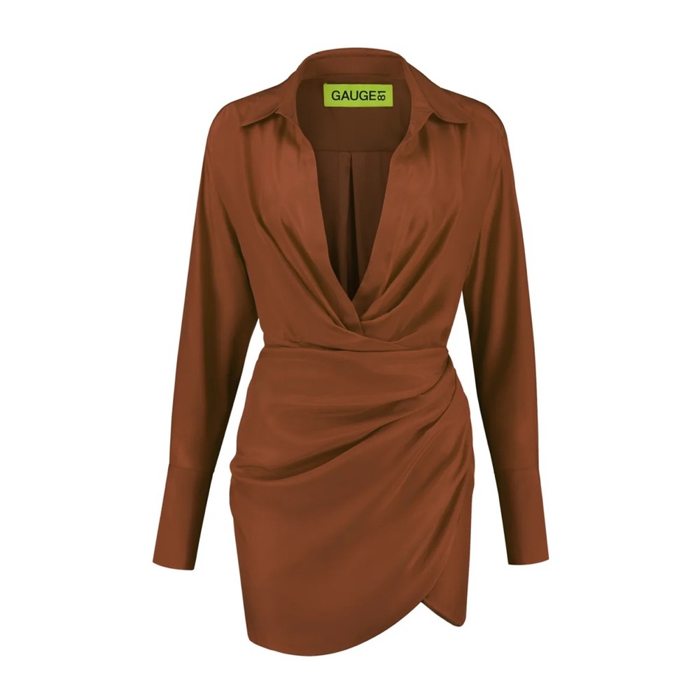 NWT GAUGE 81 NAHA SHORT draped silk mini dress size 42 color chestnut